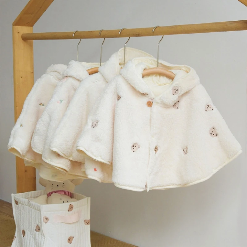 2024 New Baby Toddler Embroidery Hooded Poncho Cape Cloak Jacket Coat Winter Warm Outfit Outwear Clothes for Newborn