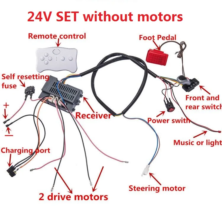 2024 FULL SET RX74 24V /RX37 12V Child electric car DIY accessories wires RECEIVER REMOTE controller toy RS550 motors dual drive