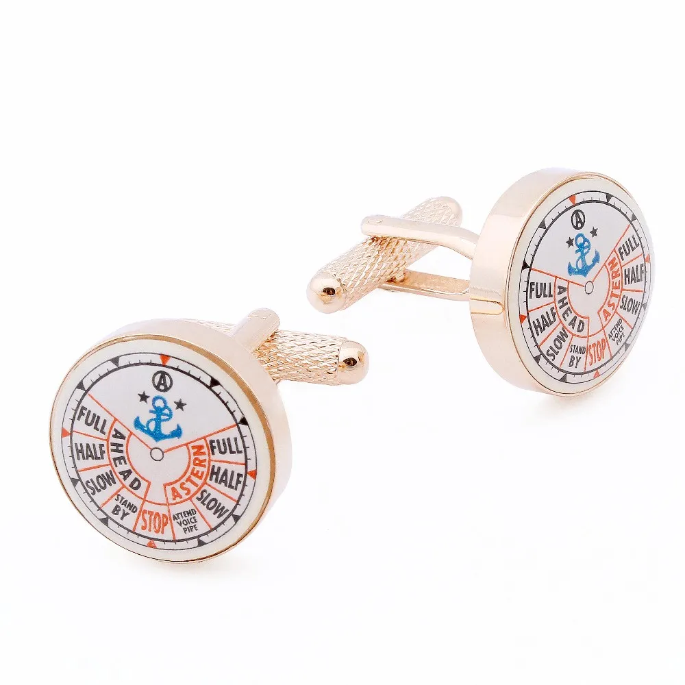 HAWSON Novel Compass Cufflinks for Men Rhodium/Rose Gold Tone Enamel French Shirt Cuff Button Fashion Wedding Jewelry with Box