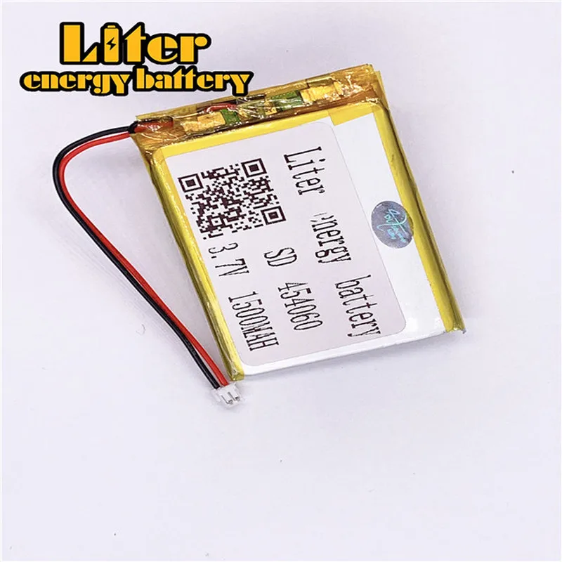 1.5MM 2pin connector Hot selling lithium 3.7 V 454060 1500mah e-books GPS PDA Car recorder polymer rechargeable lipo battery