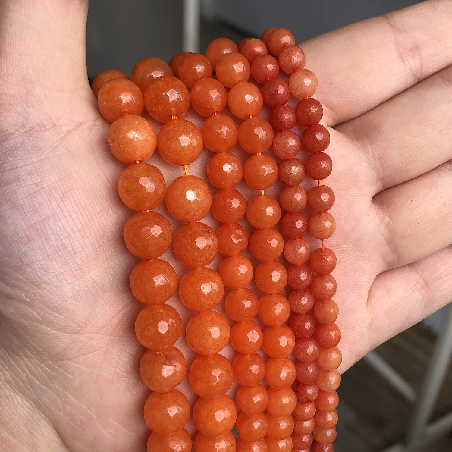 4/6/8/10/12mm Orange Faceted Chalcedony Jades Natural Stone Beads Round Loose Beads for Jewelry Making DIY Bracelet Wholesale