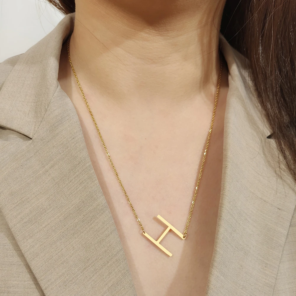 316L Stainless Steel Large SIZE 26 Letters Necklace For Women Pendant Collar Initial Necklaces For Women Jewelry Gifts NO Fade