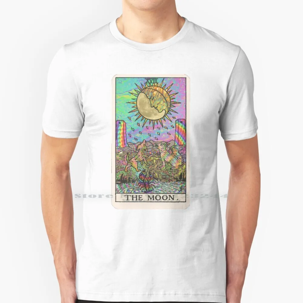 Psychadelic Tarot-The Moon T Shirt Cotton 6XL Tarot Trippy Psychadelic Neon Tripping Drugs Druggie Moon Gypsy Colorful Spirit