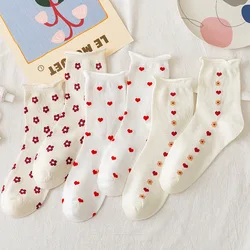 Calcetines tobilleros de algodón con dibujos de corazones y flores para mujer, medias invisibles con estampado de animales bonitos, envío directo