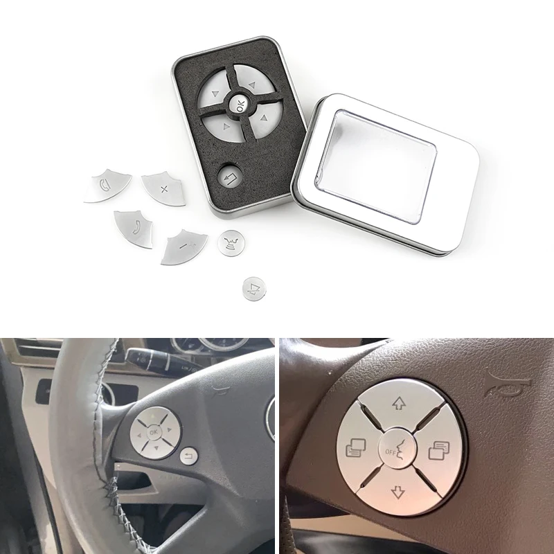 

ABS Chrome для Mercedes Benz E C S GLK R ML GL CLS SLK Class W204 W212 Стайлинг автомобиля Наклейки на кнопки рулевого колеса Накладка