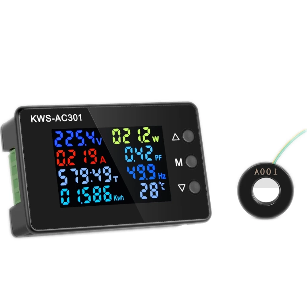 KWS AC 8in1 220V 110V 50V~300V 100A Digital Power Energy Voltmeter Ammeter Voltage Wattmeter Kwh temperature Meter Time Split CT