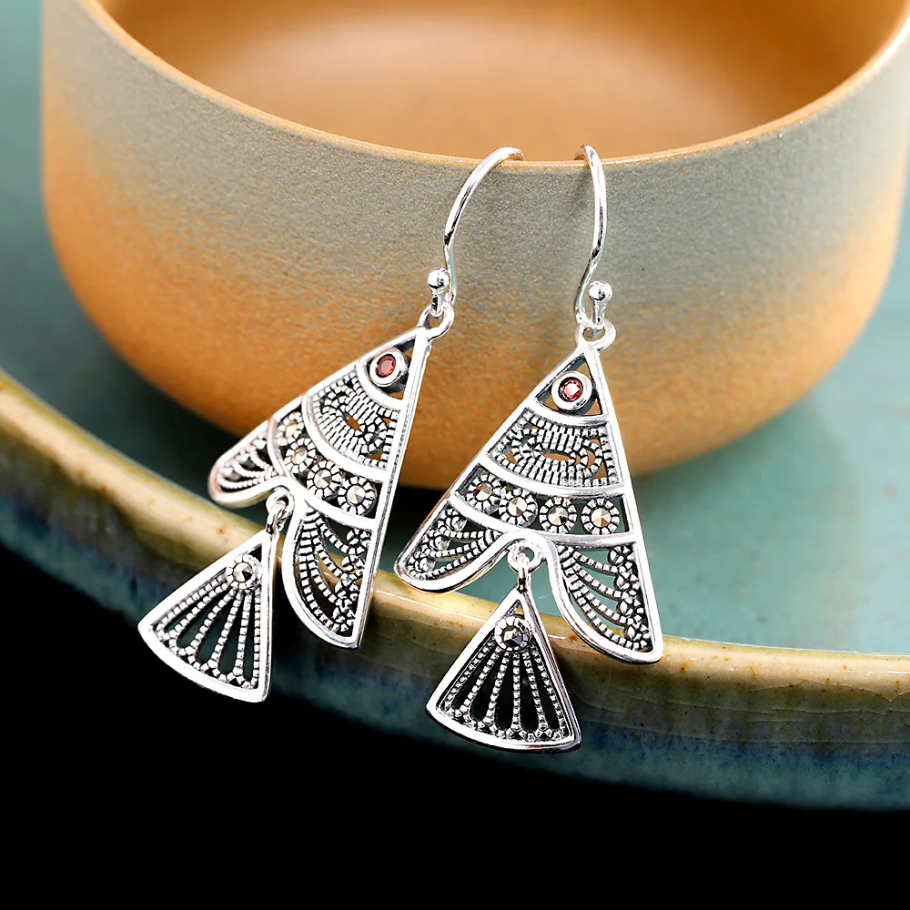 

Безопасные филигранные серьги ручной работы с рыбками для женщин, полые треугольные серьги с рыбными животными, тайское серебро 925, Brincos, милые подарки