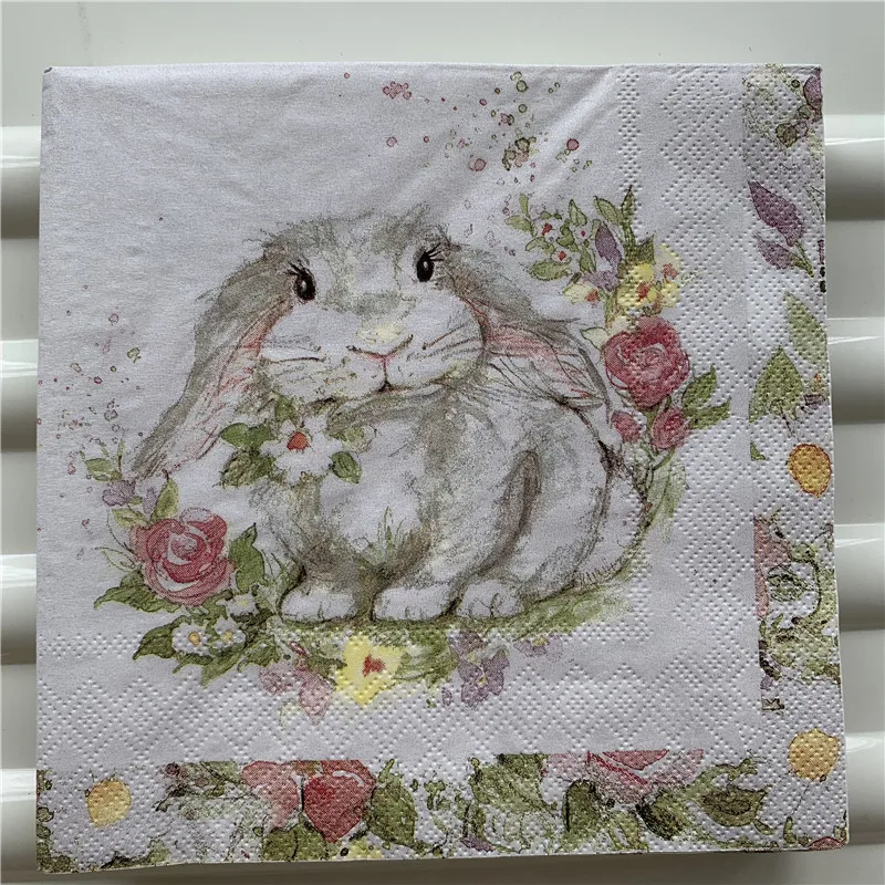 Cute napkins paper elegant tissue rabbit flower arts for decoupage wedding birthday party beautiful decor handkerchief towel