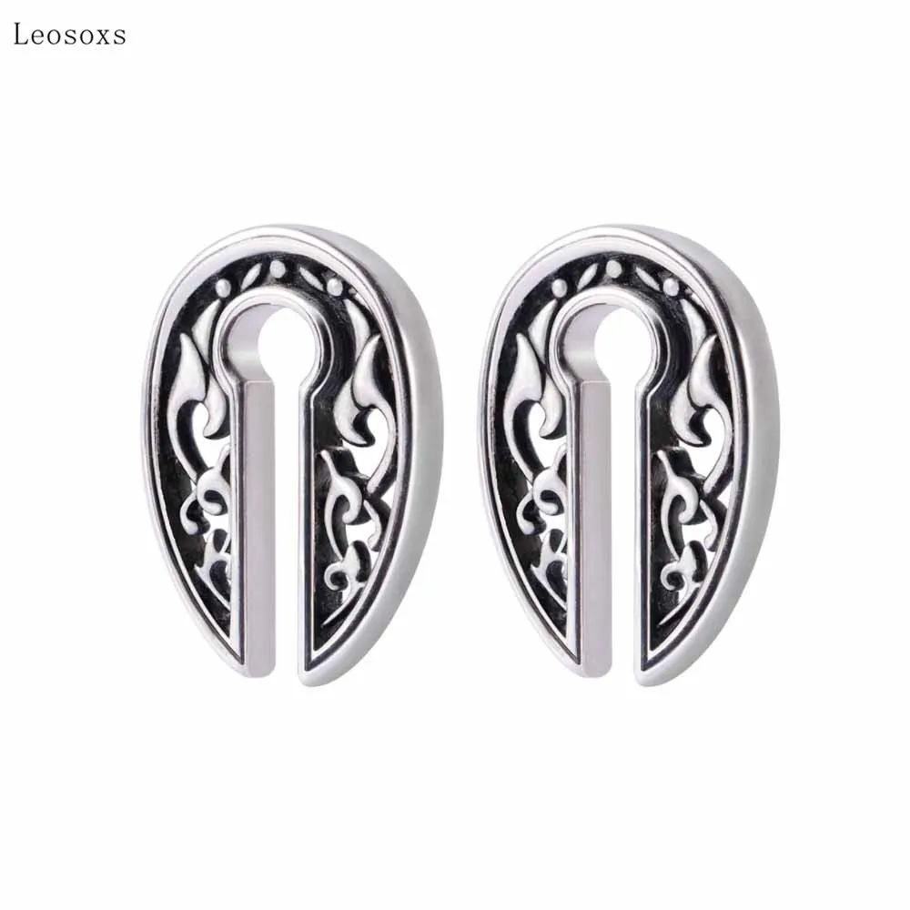 Leosoxs 2pcs Fashion Retro Embossed Lock-shaped Ear Amplifying Body Piercing Jewelry