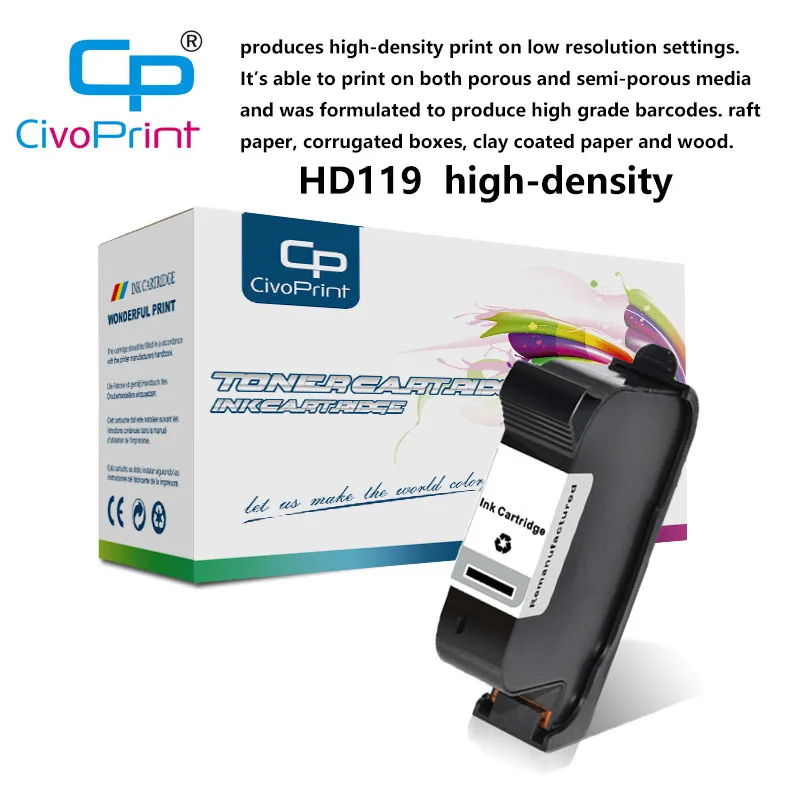 

Civoprint HD119 high-density ink Black print cartridge For use raft paper, corrugated boxes, clay coated paper