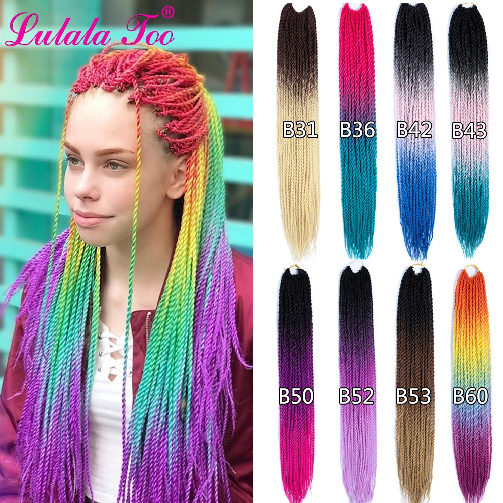 

24inch Ombre Senegalese Twist Hair Crochet Braids 30 Roots/Pack Synthetic Braiding Hair For Women Grey Blue Pink