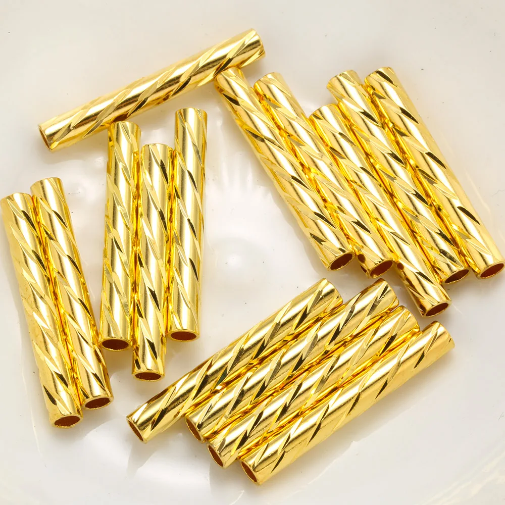 50pcs carved straight tube connectors bracelet gold spacer bead For Jewelry Making high quality Spacers DIY Accessories