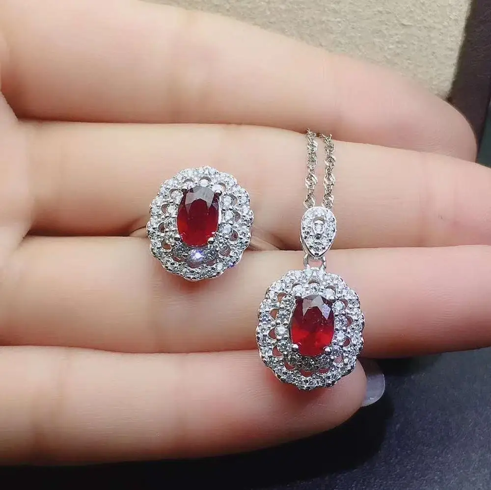 

Real Natural Ruby jewelry set Natural Real Ruby925 sterling silver 1pc pendant,1pc ring