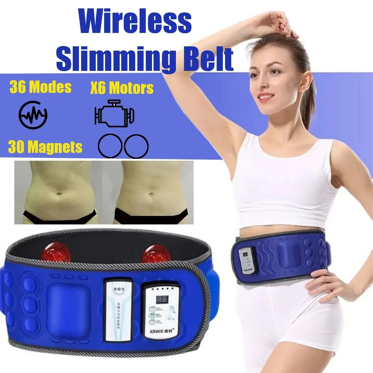 Rechargeable 6 Motors Electric Heating Burning Fat Slimming Massage Belt Waist Lumbar Spinal Support Abdominal Muscle Training