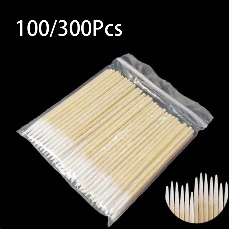 

100/300Pcs Disposable Tampons Cotton Swab Lint Free Micro Brushes Wood Cotton Buds Swabs Ear Cleaning Makeup Stick Pointed Swabs