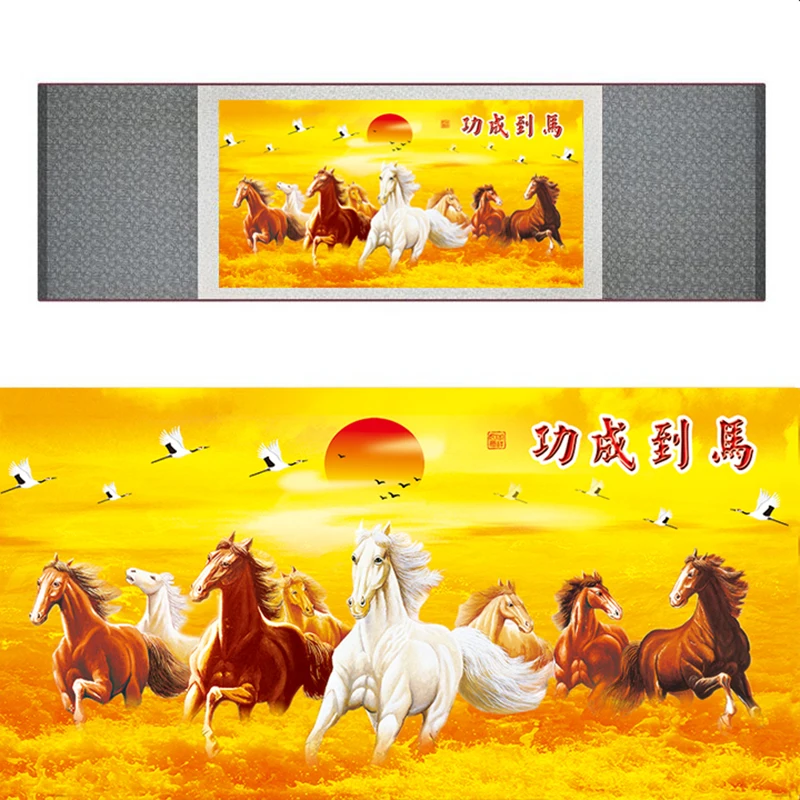 

top quality Chinese Horse silk painting Horse art painting Silk scroll art painting eight horse painting19062713