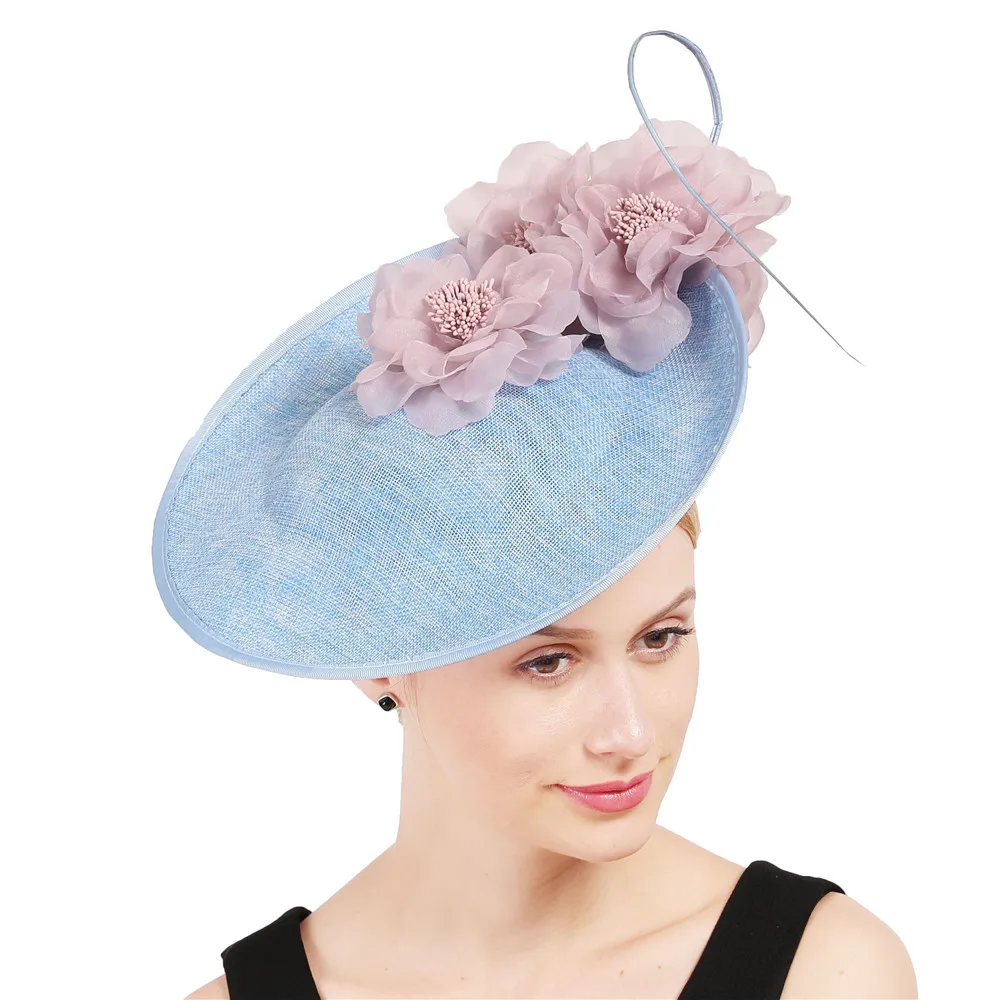 Generous Women Grey Millinery Fascinators With Fancy Flowers Hat Accessories Ladies Big Derby Headwear Headbands Fashion Fedora