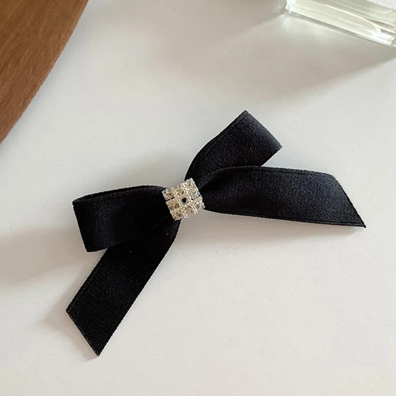 All-match Hepburn black ~ hairpin French Korean Dongdaemun hairpin headdress ins wild bow with diamond hair accessories