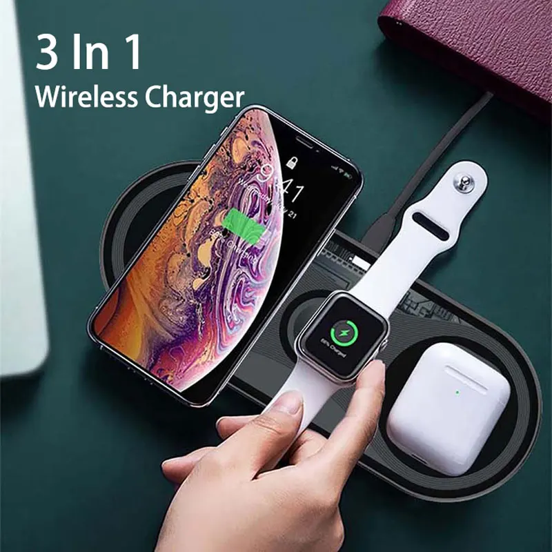 3 in 1 Visible Wireless Charger Pad For iPhone 12 13 Mini Pro Max/Apple Watch 6 5 15W Fast Charging Dock Station For Airpods Pro