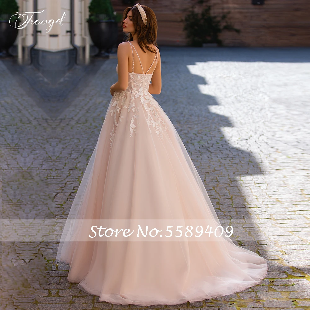 Traugel Sexy Sweetheart Backless Lace Wedding Dresses Luxury Spaghetti Straps Appliques Beaded Sweep Train A Line Bridal Gowns