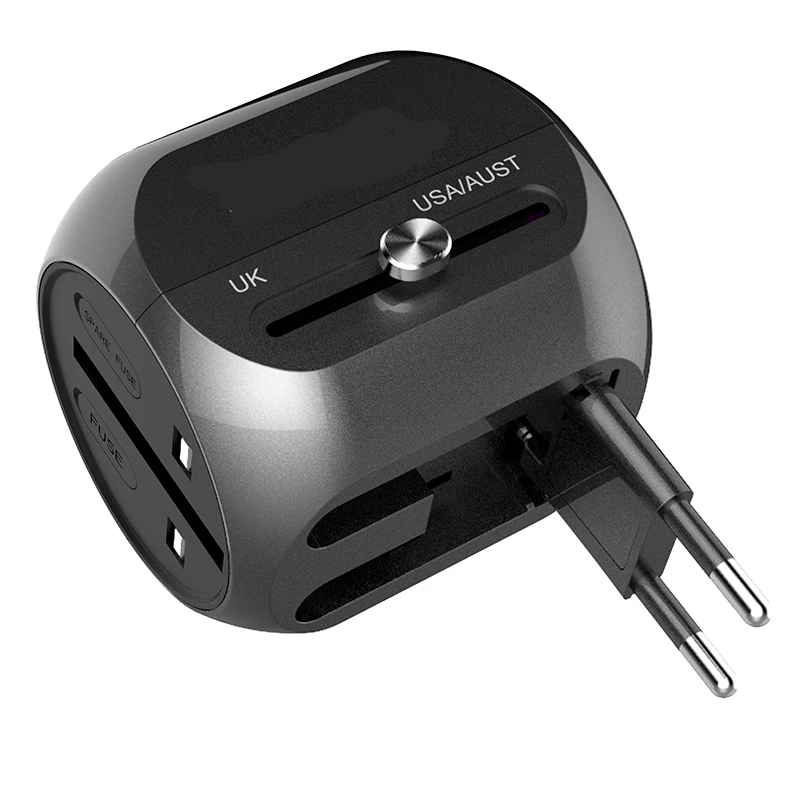 Universal EU US AU & UK All in One Travel Adapter Kit with Multi-port Quick Charger 3.0 USB Type C Max 30W/6000mAh Dual Fuse