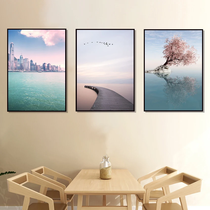 Seaside High-rise Landscape Canvas Painting Art Abstract Print Poster Picture Wall Living Room Bedroom Modern Home Decoration