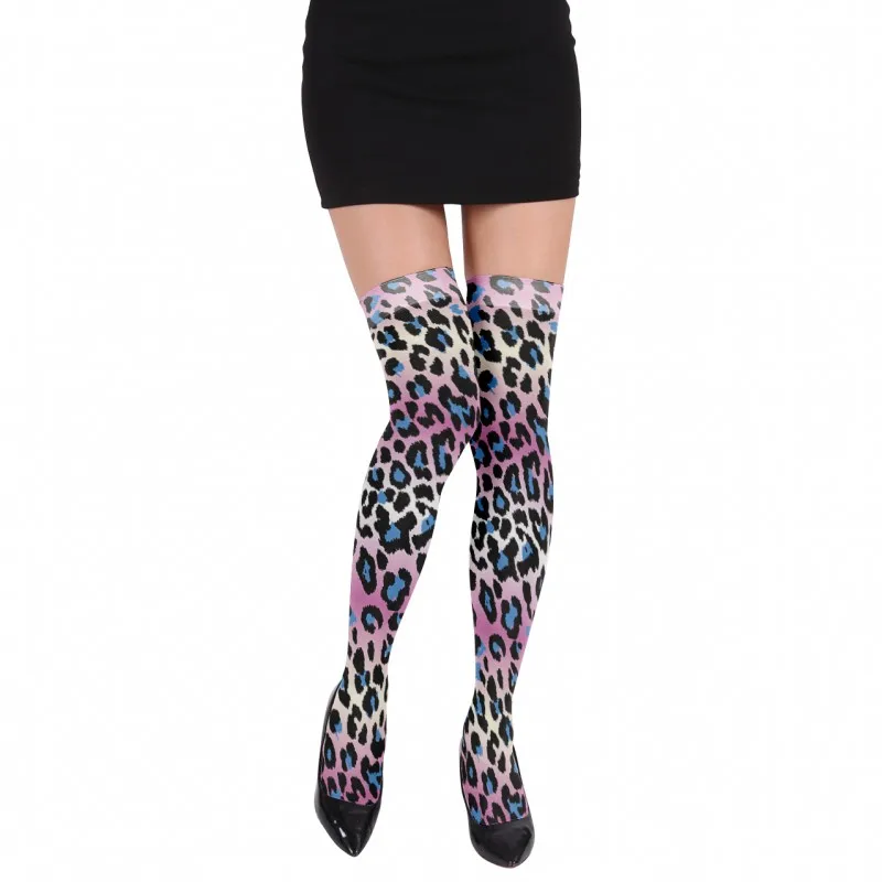 3D Pink Leopard Sexy Women Long Socks Fashion Compression Thin Over The Knee Girls Socks Soft Nylon Thigh High Sokken For Female