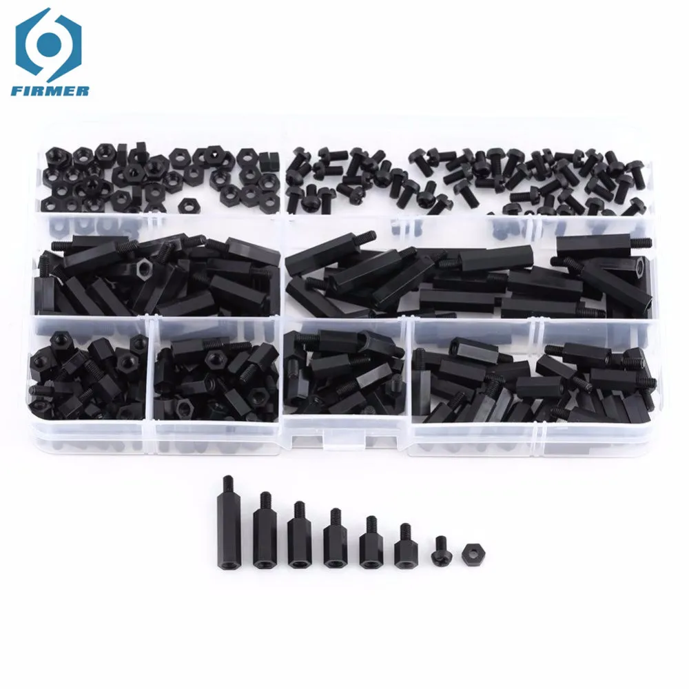 

250pcs/Box M2 M3 Male Female Standoffs Nylon Spacer Hex Column Screws Nuts Assortment Kit Threaded Pillar Repair Tools