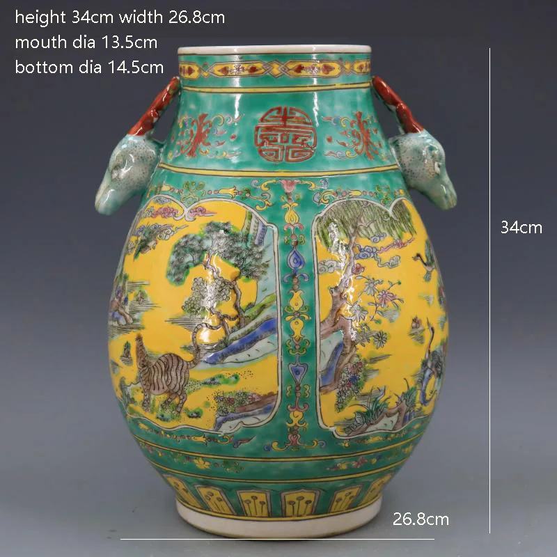 Qing Dynasty Kangxi green glaze pastel green Zodiac deer head shaped vase big vases antique home decoration porcelain antique