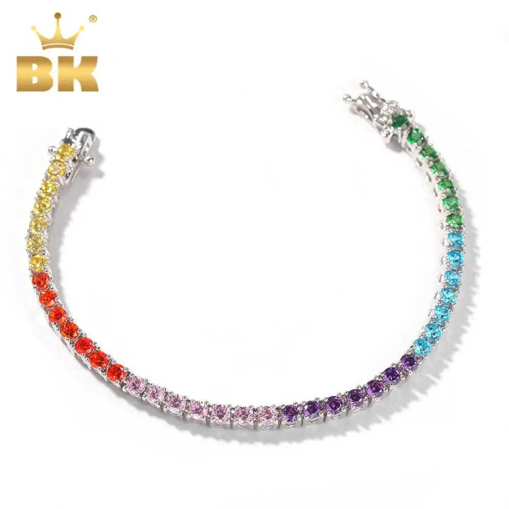 

THE BLING KING Rainbow Colorful 4mm CZ Tennis Bracelet Copper Round Stones Purple 7inch Wholesale Fashion Jewelry