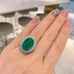 QTT Vintage Charm Lab Emerald Green Stone Rings for Women Silver Color Wedding Ring Large Stone Rings Jewelry 13*18