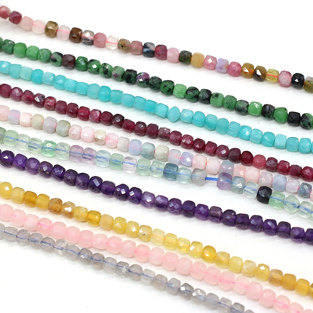 

Natural Gem Stone Beads Cube Rose Quartzs Tourmaline Spinel Faceted Loose Beads for DIY Bracelet Necklace Jewelry Making 14''