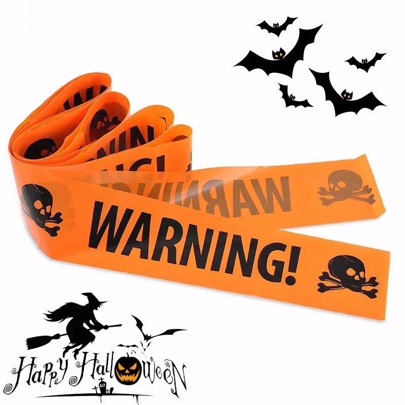 2pcs Halloween Warning Tape Signs Halloween Props Window Prop Party Danger Warning line Halloween Decoration Witch Balloons