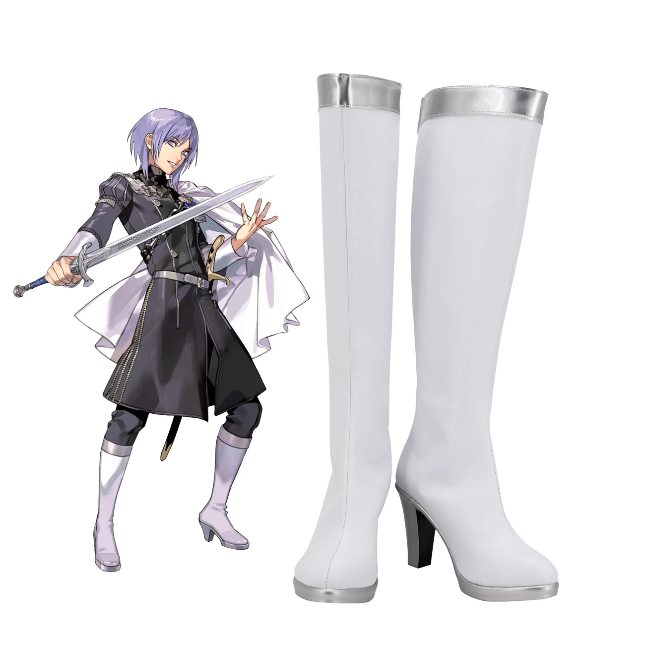 

Yuri Customized Boots Cosplay Fire Emblem Yuri Cosplay Shoes White High Heel Boots for Halloween Party Cosplay