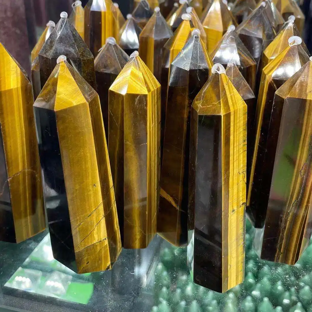 1000g Natural yellow tiger eye crystal obelisk quartz crystal rod tip healing