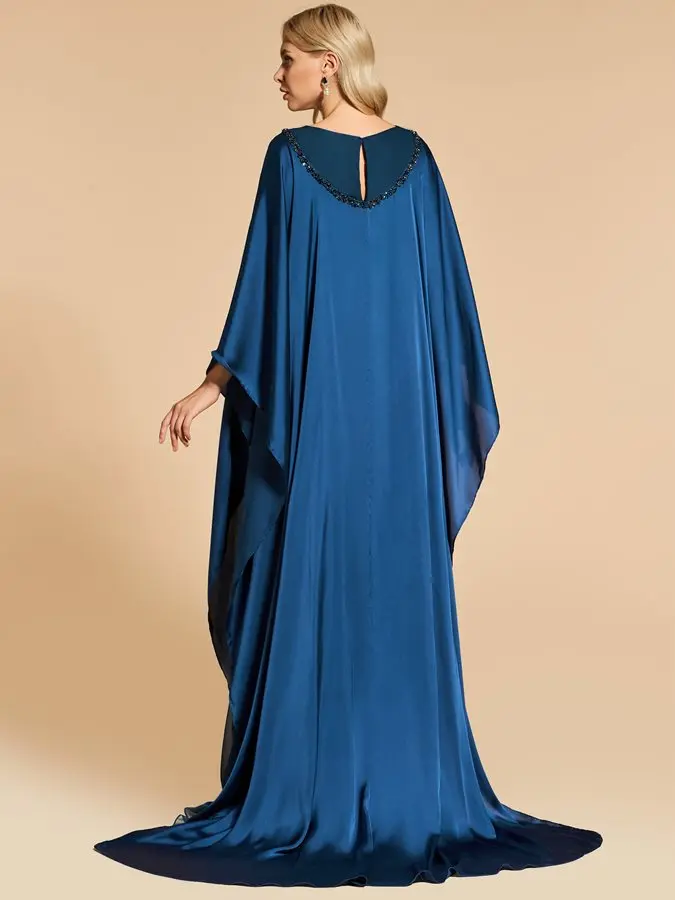 Aso ebi 2021 árabe azul marinho longo vestidos de noite boné mangas frisado chiffon formal festa vestir vestidos noiva