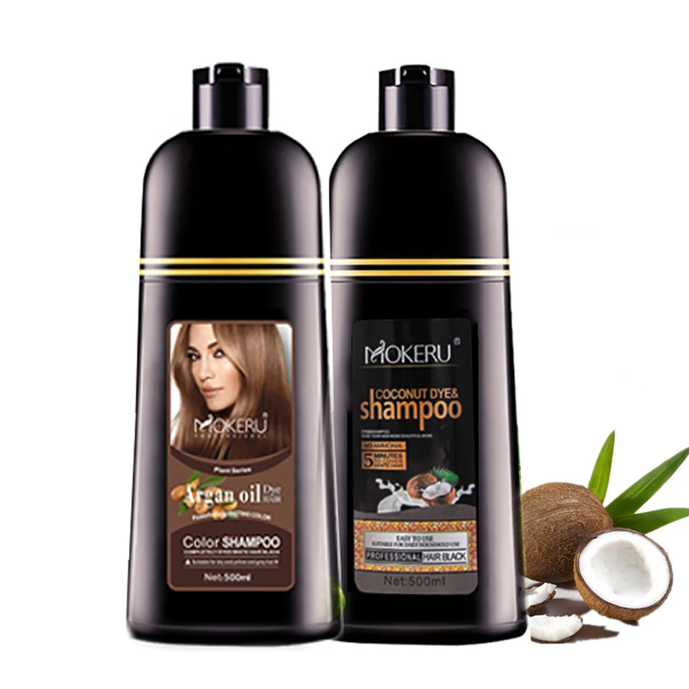 Mokeru 2pcs/lot Natural Permanent dying Long Lasting coconut oil enssence fast hair dye Shampoo for women cover white grey hair