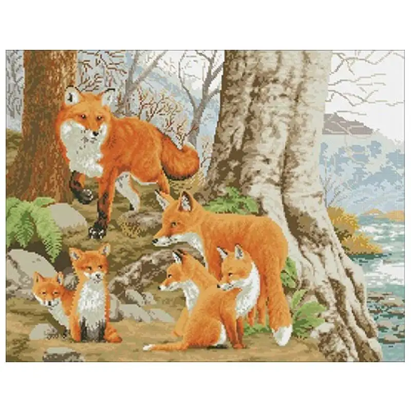 

Red fox family animals patterns Counted Cross Stitch 11CT 14CT 18CT DIY Chinese Cross Stitch Kits Embroidery Needlework Set