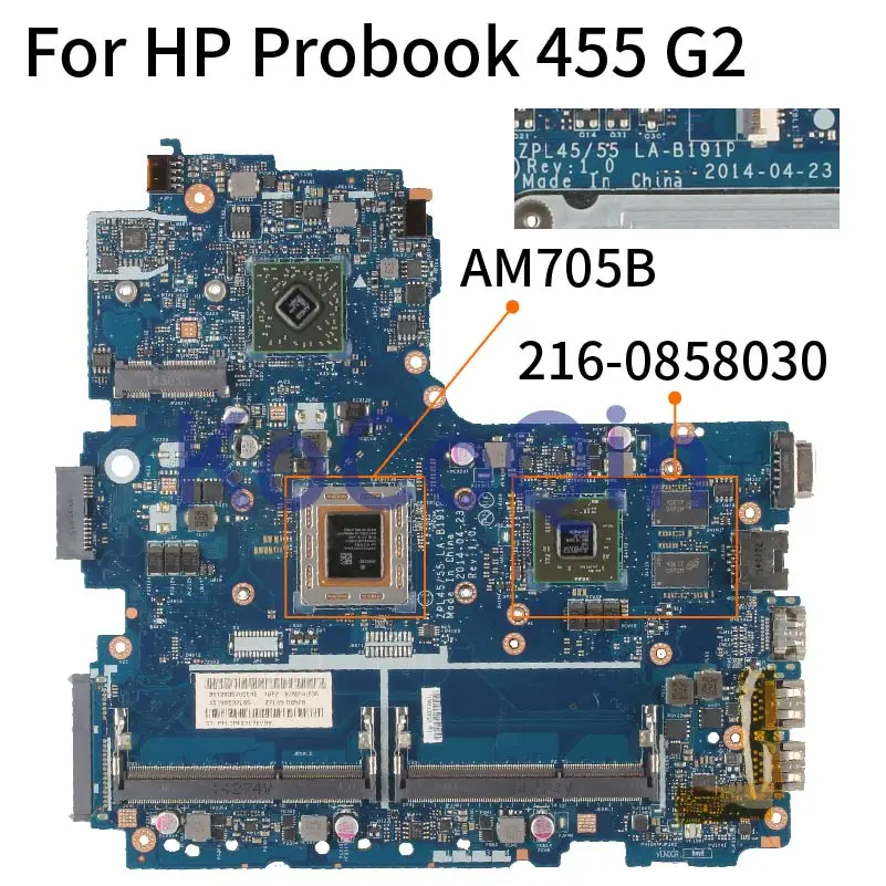 For HP Probook 445 455 G2 A6-7050 AM705B Laptop Motherboard ZPL45 ZPL55 LA-B191P AM705B 216-0858030 DDR3 Notebook Mainboard