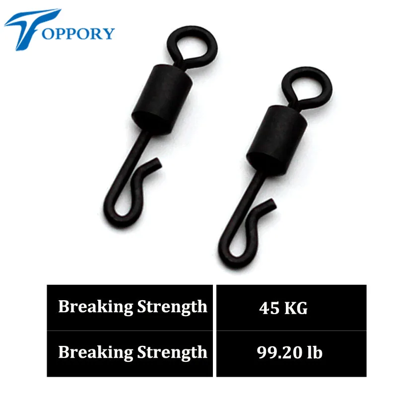 Toppory 30ps Carp Fishing Terminal Tackle Quick Change Swivels Size 8 Matt Black Anti Glare Rolling Long Body  Kwik Swivels Clip