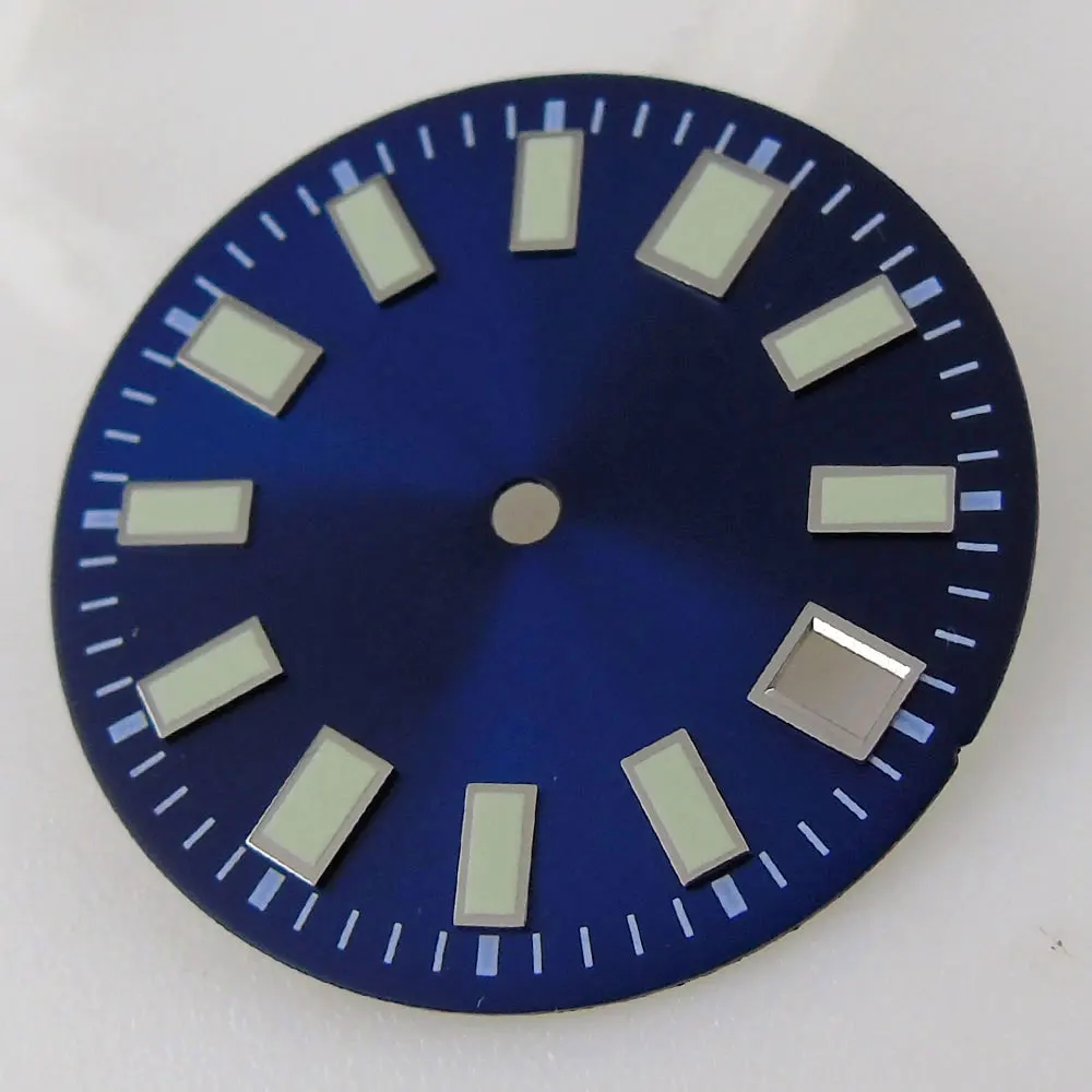 29 mm superleuchtendes schwarz-blaues graues Zifferblatt, passend für eta 2824 2836 NH36 NH35 7S26 62mas Uhrwerk, Datum, Sunburst-Uhrengesicht