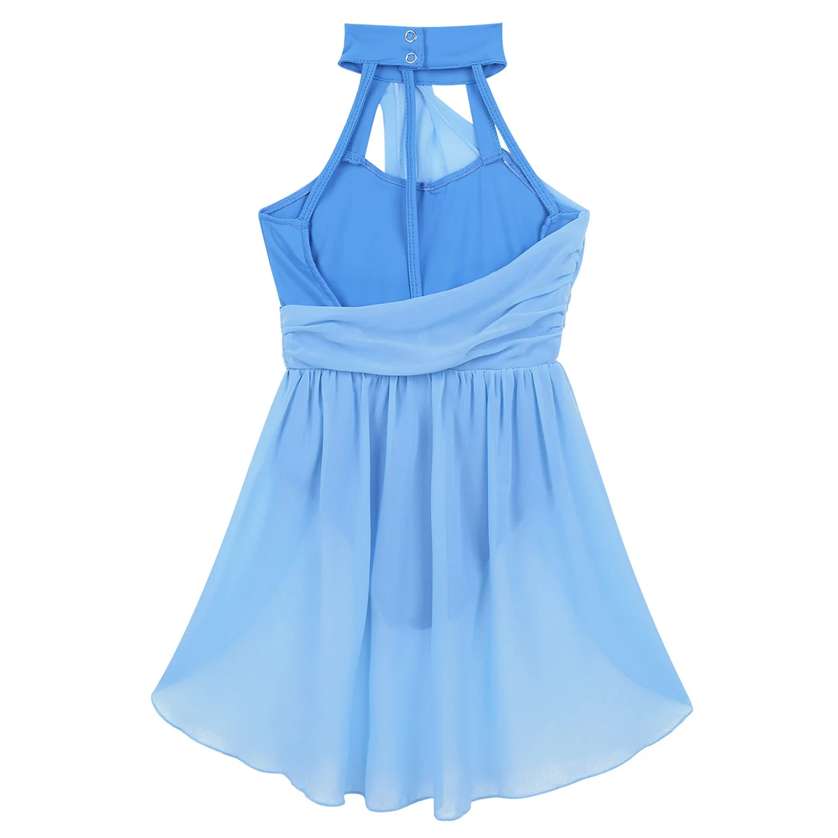 Kids Girls Sleeveless Ballet Leotard Dress Ruched Chiffon Bodice Backless Gymnastics Contemporary Modern Lyrical Dance Dresses