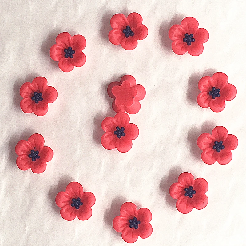 100 Stück 14 mm rote Harzblumen, Dekoration, Bastelbedarf, Flatback-Cabochon für Scrapbooking, DIY-Zubehör