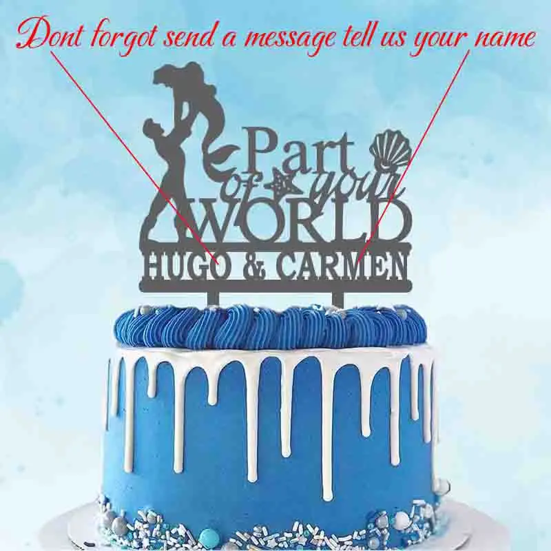 شخصية حورية البحر كعكة توبر مخصص اسم الزوجين جزء من عالمك حورية البحر حفل زفاف كعكة الديكور توبر YC207