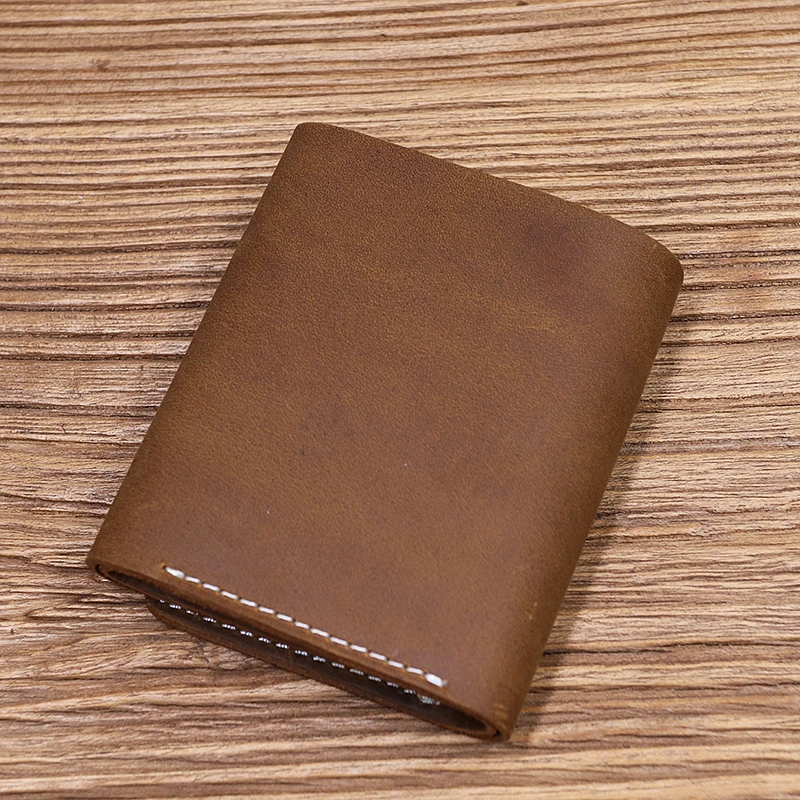 100% Genuine Leather Wallet For Men Male Cowhide Vintage Handmade Short Trifold Men's Purse With ID Credit Card Holder Money Bag