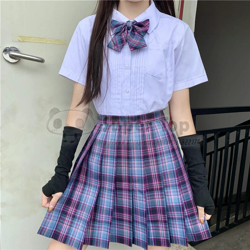 Hot Girl's Autumn Summer High Waist Pleated Skirts Purple Plaid Skirts Women Cool JK Uniforms Girl School Dress Student Cloths