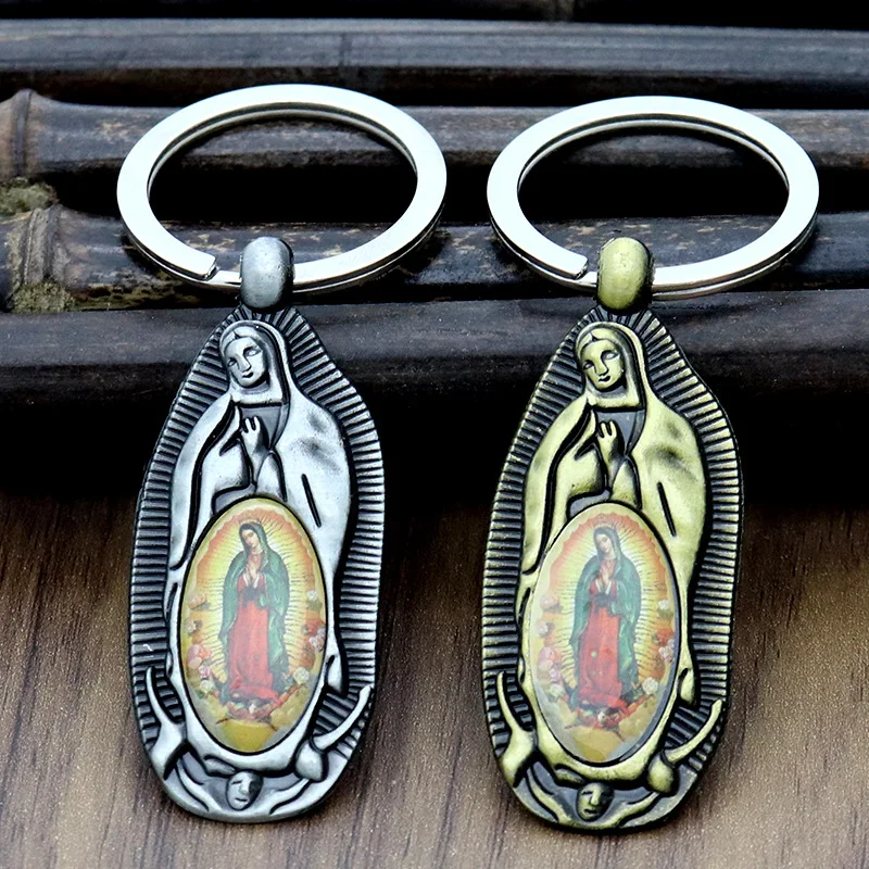 

HeyMamba Bronze Catholic Lourdes Holy Mary Statue Virgin Mary Figure Pendant Keychain Church Decor Souvenir Gift