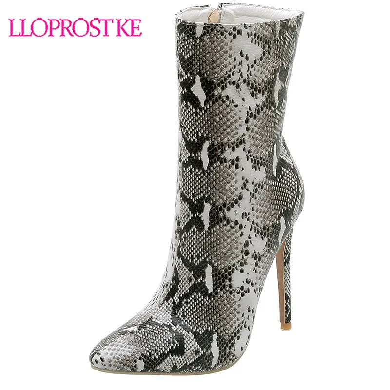 

Lloprost ke Fashion Snake Veins Ankle Boots For Women Sexy Thin High Heels Boots Woman Pointed Toe Shoes Women Plus Size 48 H660