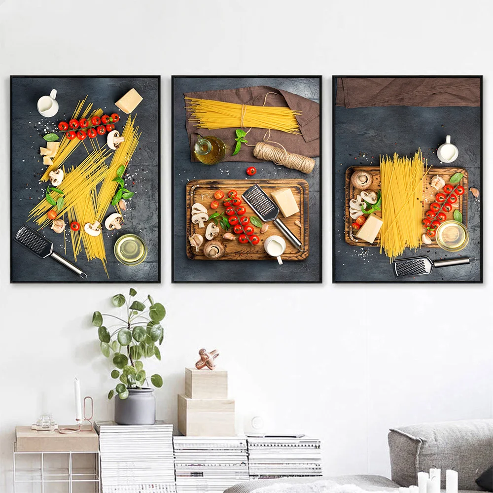 Food Painting Modern Kitchen Decor Raw Pasta Italian Spaghetti Canvas Posters Prints Wall Art Picture For Bar Restaurant Dining