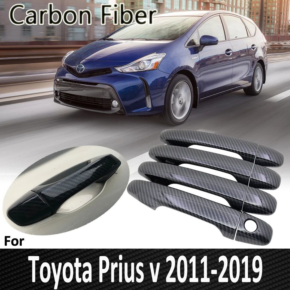 Black Carbon Fiber for Toyota Grand Prius+ v Prius α Wagon ZVW40 ZVW41 40 2011~2019 2015 2016 2017 Handle Cover Car Accessories